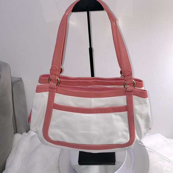 Coach Pink/White  Leather Cricket Satchel #13601 - Picture 3 of 16